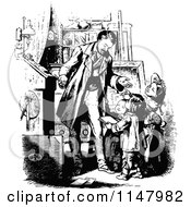 Poster, Art Print Of Retro Vintage Black And White Father And Happy Children