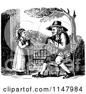 Clipart Of A Retro Vintage Black And White Daughter Bringing Her Father A Drink Royalty Free Vector Illustration