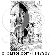 Poster, Art Print Of Retro Vintage Black And White Girl Talking To A Man By A Door