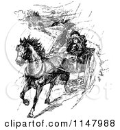Clipart Of A Retro Vintage Black And White Father And Girl On A Horse Cart In The Rain Royalty Free Vector Illustration