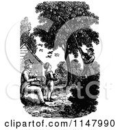 Poster, Art Print Of Retro Vintage Black And White Father And Son Picking Fruit From A Tree