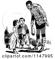 Poster, Art Print Of Retro Vintage Black And White Father Talking To His Children