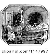 Clipart Of A Retro Vintage Black And White Man And Woman Caring For A Sick Lady Royalty Free Vector Illustration
