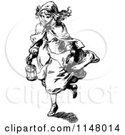 Poster, Art Print Of Retro Vintage Black And White Girl Carrying A Lantern