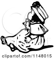 Clipart Of A Retro Vintage Black And White Little Girl Sitting Royalty Free Vector Illustration
