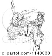 Clipart Of A Retro Vintage Black And White Girl Serving A Rabbit Royalty Free Vector Illustration