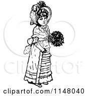 Poster, Art Print Of Retro Vintage Black And White Girl Holding A Bouquet