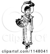 Poster, Art Print Of Retro Vintage Black And White Girl Carrying A Flower Basket
