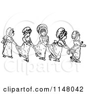Poster, Art Print Of Retro Vintage Black And White Girls In A Line Holding Onto Their Dresses