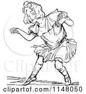 Clipart Of A Retro Vintage Black And White Sneaky Girl Royalty Free Vector Illustration