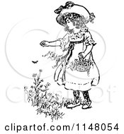 Poster, Art Print Of Retro Vintage Black And White Girl Picking Flowers