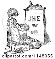 Clipart Of A Retro Vintage Black And White Mourning Child At A Grave Royalty Free Vector Illustration