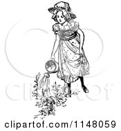 Poster, Art Print Of Retro Vintage Black And White Girl Watering Flowers