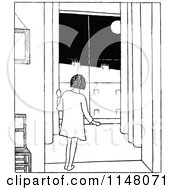 Clipart Of A Retro Vintage Black And White Girl Gazing Out Of A Window Royalty Free Vector Illustration by Prawny Vintage