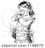 Clipart Of A Retro Vintage Black And White Girl Drinking Water Royalty Free Vector Illustration