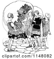 Clipart Of Retro Vintage Black And White Girls Flirting With A Boy Royalty Free Vector Illustration