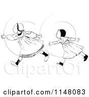 Clipart Of Retro Vintage Black And White Girls Speed Walking Royalty Free Vector Illustration
