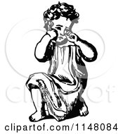 Clipart Of A Retro Vintage Black And White Girl Kneeling And Crying Royalty Free Vector Illustration by Prawny Vintage