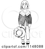 Clipart Of A Retro Vintage Black And White Thinking Boy Royalty Free Vector Illustration