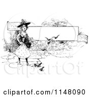 Poster, Art Print Of Retro Vintage Black And White Witch And Birds By A Banner