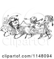 Clipart Of Retro Vintage Black And White Dancing Clock People Royalty Free Vector Illustration