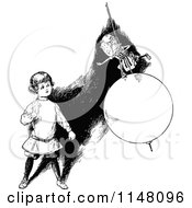 Clipart Of A Retro Vintage Black And White Boy In A Clock Royalty Free Vector Illustration
