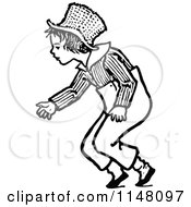 Clipart Of A Retro Vintage Black And White Boy Bending Royalty Free Vector Illustration