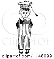 Clipart Of A Retro Vintage Black And White Boy With A Hat Royalty Free Vector Illustration