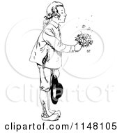 Poster, Art Print Of Retro Vintage Black And White Boy Giving Flowers