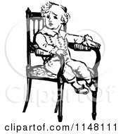Clipart Of A Retro Vintage Black And White Boy In A Chair Royalty Free Vector Illustration by Prawny Vintage