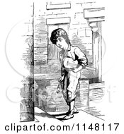 Poster, Art Print Of Retro Vintage Black And White Boy Carrying A Fiddle