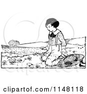 Clipart Of A Retro Vintage Black And White Boy Kneeling By Mushrooms Royalty Free Vector Illustration by Prawny Vintage