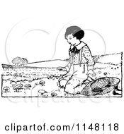 Poster, Art Print Of Retro Vintage Black And White Boy Kneeling By Mushrooms