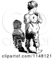 Clipart Of A Retro Vintage Black And White Rear View Of A Boy Eating Royalty Free Vector Illustration
