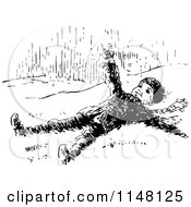 Clipart Of A Retro Vintage Black And White Boy Laying In Snow Royalty Free Vector Illustration