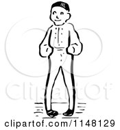 Clipart Of A Retro Vintage Black And White Happy Boy Royalty Free Vector Illustration