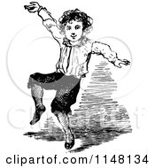 Clipart Of A Retro Vintage Black And White Boy Dancing Royalty Free Vector Illustration