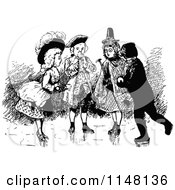 Poster, Art Print Of Retro Vintage Black And White Group Of Dressed Up Children Ice Skating