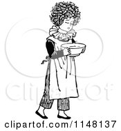 Clipart Of A Retro Vintage Black And White Boy Carrying A Bowl Royalty Free Vector Illustration