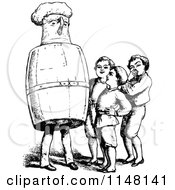 Poster, Art Print Of Retro Vintage Black And White Group Of Boys And A Barrel Man