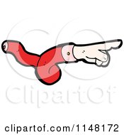 Cartoon Of A Pointing Hand And Twisted Red Arm Royalty Free Vector Clipart by lineartestpilot