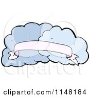 Cartoon Of A Pink Banner Over A Blue Cloud Royalty Free Vector Clipart