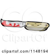 Cartoon Of A Bloody Switchblade Pocket Knife Royalty Free Vector Clipart by lineartestpilot