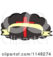 Cartoon Of A Cross And Banner Over A Black Cloud Royalty Free Vector Clipart