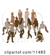 Poster, Art Print Of Brown Group Of Silhouetted People In A Crowd