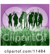 Poster, Art Print Of Green Group Of Silhouetted Women Raising Their Arms And Celebrating On Stage At A Concert