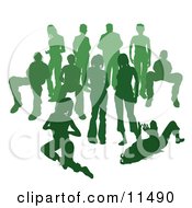 Poster, Art Print Of Crowd Of Green Silhouetted People