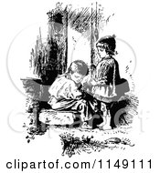 Clipart Of A Retro Vintage Black And White Sad Boy And Girl Royalty Free Vector Illustration