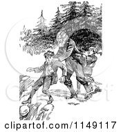 Poster, Art Print Of Retro Vintage Black And White Man Saving A Boy From Falling Off A Cliff