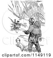 Poster, Art Print Of Retro Vintage Black And White Man And Dog Helping Boys Caught In An Avalanche